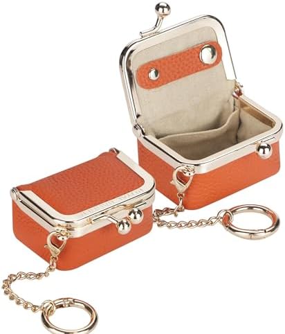 Royal Bagger Genuine Cow Leather Mini Jewelry Box Women's Coin Purse Solid Color Kiss Lock Change Pouch Casual Style Small Storage Bag for Women 1894 (Yellow with Chain)|B0F4KQHSBD