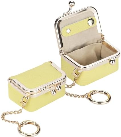 Royal Bagger Genuine Cow Leather Mini Jewelry Box Women's Coin Purse Solid Color Kiss Lock Change Pouch Casual Style Small Storage Bag for Women 1894 (Yellow with Chain)|B0F4KQHSBD