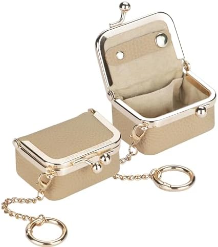 Royal Bagger Genuine Cow Leather Mini Jewelry Box Women's Coin Purse Solid Color Kiss Lock Change Pouch Casual Style Small Storage Bag for Women 1894 (Yellow with Chain)|B0F4KQHSBD