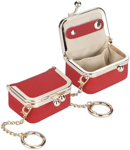 Royal Bagger Genuine Cow Leather Mini Jewelry Box Women's Coin Purse Solid Color Kiss Lock Change Pouch Casual Style Small Storage Bag for Women 1894 (Yellow with Chain)|B0F4KQHSBD