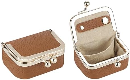 Royal Bagger Genuine Cow Leather Mini Jewelry Box Women's Coin Purse Solid Color Kiss Lock Change Pouch Casual Style Small Storage Bag for Women 1894 (Yellow with Chain)|B0F4KQHSBD