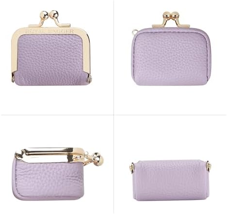 Royal Bagger Genuine Cow Leather Mini Jewelry Box Women's Coin Purse Solid Color Kiss Lock Change Pouch Casual Style Small Storage Bag for Women 1894 (Yellow with Chain)|B0F4KQHSBD