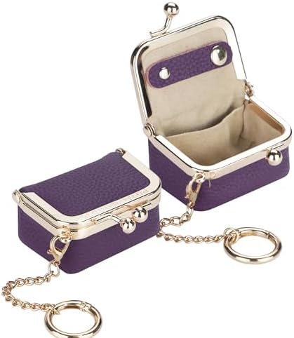 Royal Bagger Genuine Cow Leather Mini Jewelry Box Women's Coin Purse Solid Color Kiss Lock Change Pouch Casual Style Small Storage Bag for Women 1894 (Yellow with Chain)|B0F4KQHSBD