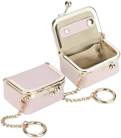Royal Bagger Genuine Cow Leather Mini Jewelry Box Women's Coin Purse Solid Color Kiss Lock Change Pouch Casual Style Small Storage Bag for Women 1894 (Yellow with Chain)|B0F4KQHSBD