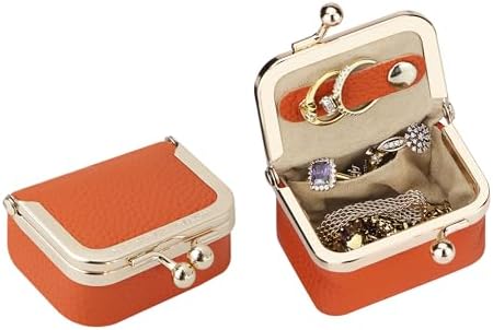 Royal Bagger Genuine Cow Leather Mini Jewelry Box Women's Coin Purse Solid Color Kiss Lock Change Pouch Casual Style Small Storage Bag for Women 1894 (Yellow with Chain)|B0F4KQHSBD