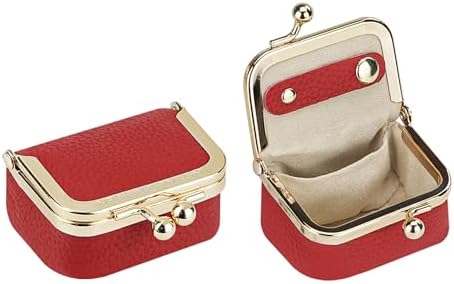 Royal Bagger Genuine Cow Leather Mini Jewelry Box Women's Coin Purse Solid Color Kiss Lock Change Pouch Casual Style Small Storage Bag for Women 1894 (Yellow with Chain)|B0F4KQHSBD