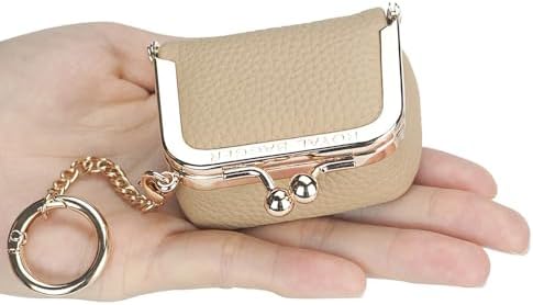 Royal Bagger Genuine Cow Leather Mini Jewelry Box Women's Coin Purse Solid Color Kiss Lock Change Pouch Casual Style Small Storage Bag for Women 1894 (Yellow with Chain)|B0F4KQHSBD