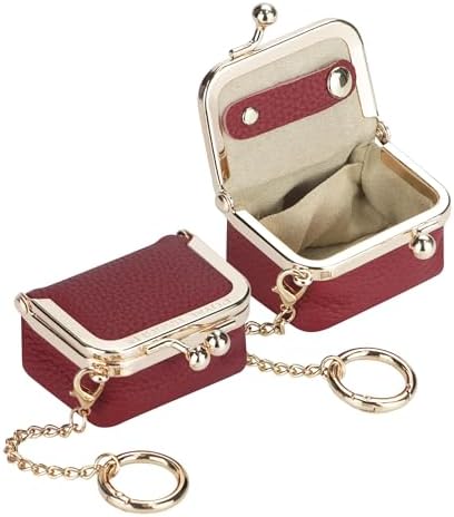 Royal Bagger Genuine Cow Leather Mini Jewelry Box Women's Coin Purse Solid Color Kiss Lock Change Pouch Casual Style Small Storage Bag for Women 1894 (Yellow with Chain)|B0F4KQHSBD