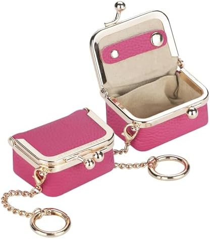 Royal Bagger Genuine Cow Leather Mini Jewelry Box Women's Coin Purse Solid Color Kiss Lock Change Pouch Casual Style Small Storage Bag for Women 1894 (Yellow with Chain)|B0F4KQHSBD