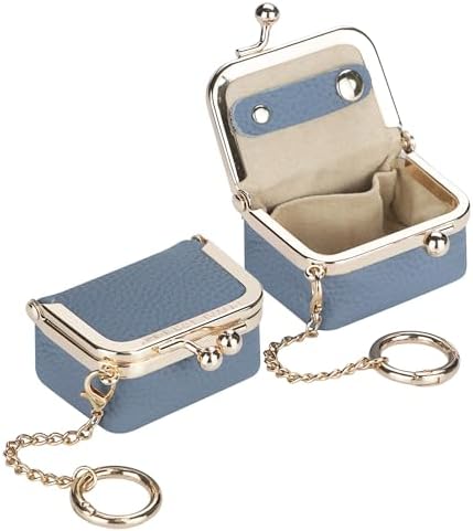 Royal Bagger Genuine Cow Leather Mini Jewelry Box Women's Coin Purse Solid Color Kiss Lock Change Pouch Casual Style Small Storage Bag for Women 1894 (Yellow with Chain)|B0F4KQHSBD