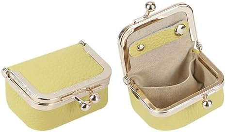 Royal Bagger Genuine Cow Leather Mini Jewelry Box Women's Coin Purse Solid Color Kiss Lock Change Pouch Casual Style Small Storage Bag for Women 1894 (Yellow with Chain)|B0F4KQHSBD