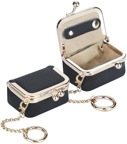 Royal Bagger Genuine Cow Leather Mini Jewelry Box Women's Coin Purse Solid Color Kiss Lock Change Pouch Casual Style Small Storage Bag for Women 1894 (Yellow with Chain)|B0F4KQHSBD