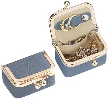 Royal Bagger Genuine Cow Leather Mini Jewelry Box Women's Coin Purse Solid Color Kiss Lock Change Pouch Casual Style Small Storage Bag for Women 1894 (Yellow with Chain)|B0F4KQHSBD