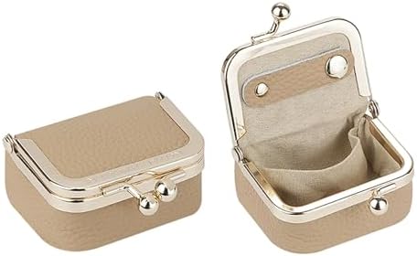 Royal Bagger Genuine Cow Leather Mini Jewelry Box Women's Coin Purse Solid Color Kiss Lock Change Pouch Casual Style Small Storage Bag for Women 1894 (Yellow with Chain)|B0F4KQHSBD