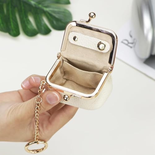 Royal Bagger Genuine Cow Leather Mini Jewelry Box Women's Coin Purse Solid Color Kiss Lock Change Pouch Casual Style Small Storage Bag for Women 1894 (Yellow with Chain)|B0F4KQHSBD