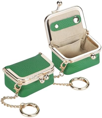 Royal Bagger Genuine Cow Leather Mini Jewelry Box Women's Coin Purse Solid Color Kiss Lock Change Pouch Casual Style Small Storage Bag for Women 1894 (Yellow with Chain)|B0F4KQHSBD