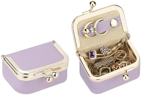 Royal Bagger Genuine Cow Leather Mini Jewelry Box Women's Coin Purse Solid Color Kiss Lock Change Pouch Casual Style Small Storage Bag for Women 1894 (Yellow with Chain)|B0F4KQHSBD