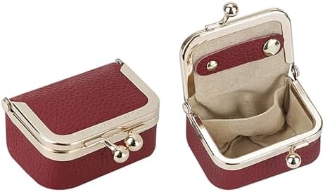 Royal Bagger Genuine Cow Leather Mini Jewelry Box Women's Coin Purse Solid Color Kiss Lock Change Pouch Casual Style Small Storage Bag for Women 1894 (Yellow with Chain)|B0F4KQHSBD