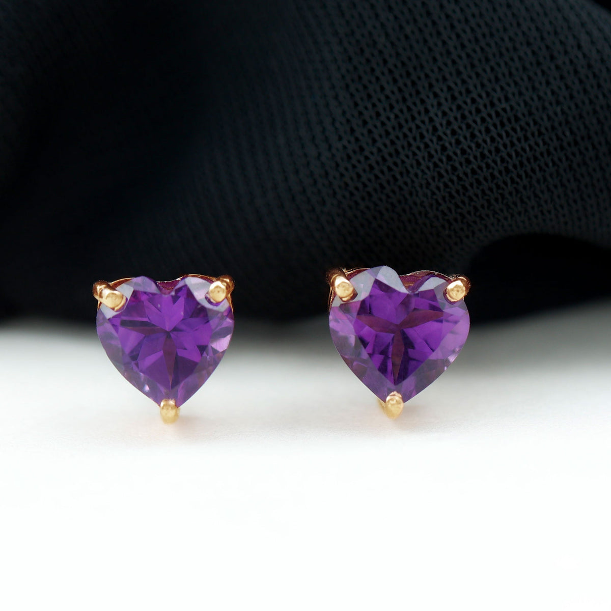 4.2 Carat Amethyst Heart Earrings in 3 Prong Setting