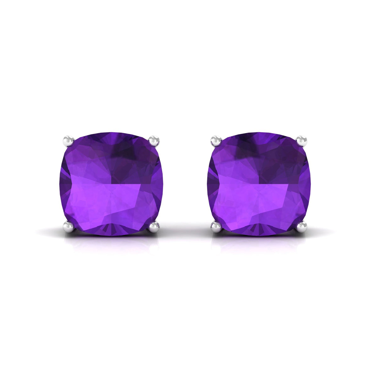 4.2 Carat Cushion Cut Amethyst Solitaire Stud Earring
