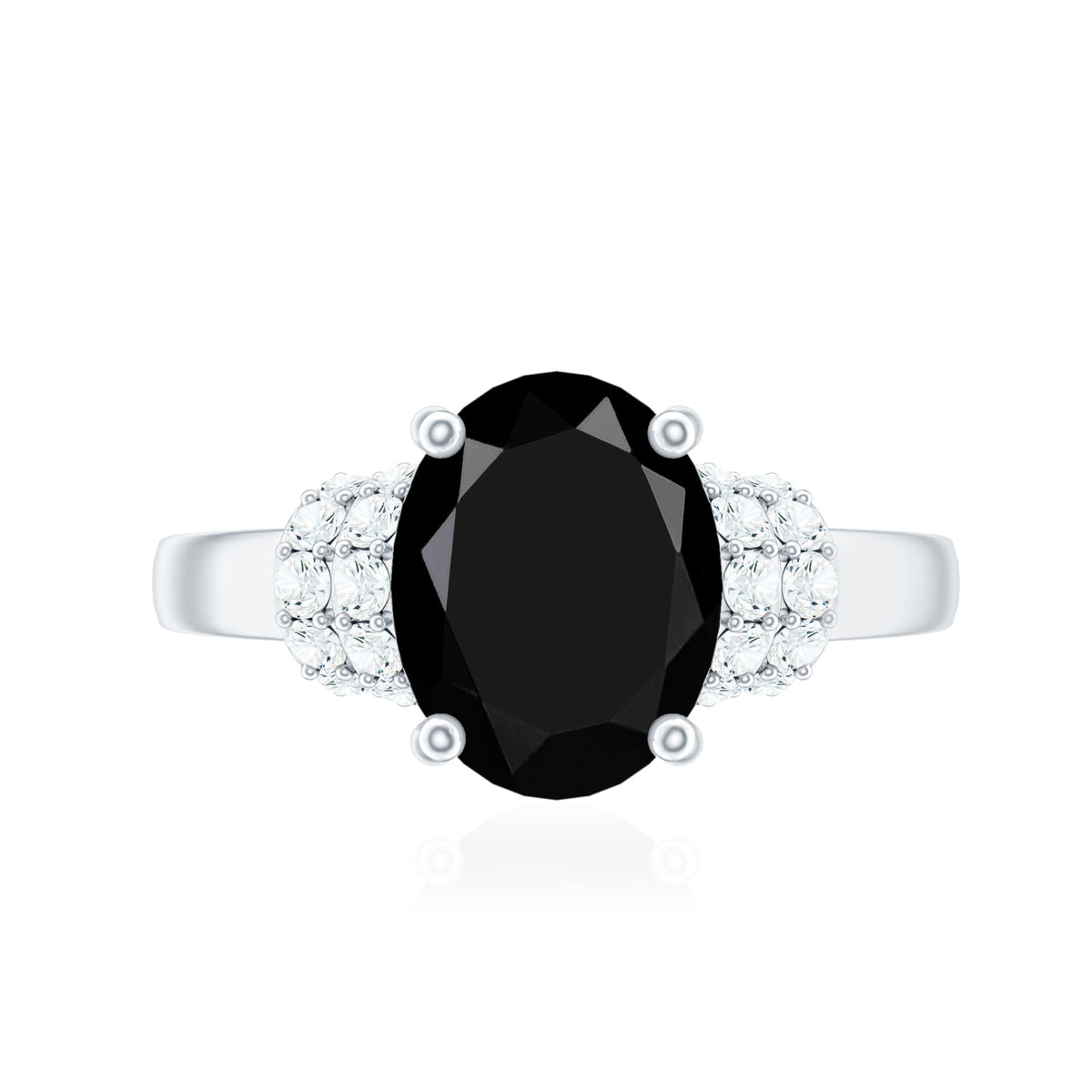 4.2 Carat Lab Grown Black Diamond Oval Engagement Ring with White Diamond