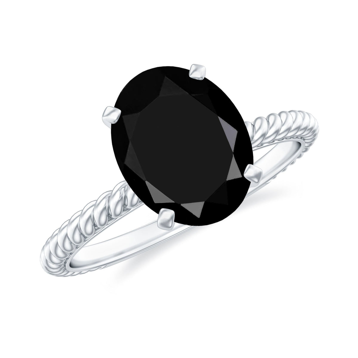4.2 Carat Oval Lab Grown Black Diamond Solitaire Engagement Ring with Surprise White Diamond