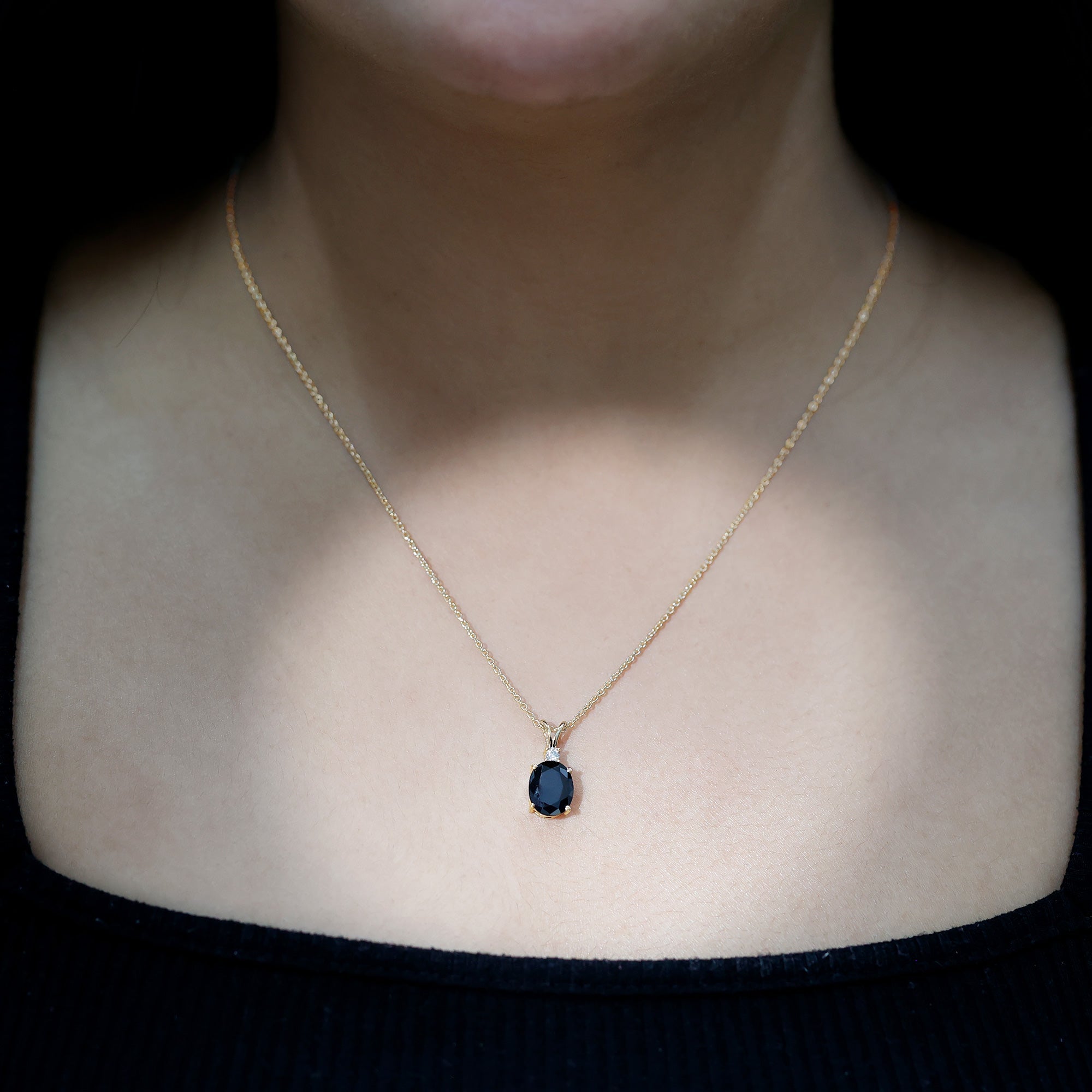 4.2 Carat Oval Shape Lab Created Black Diamond Solitaire Pendant Necklace