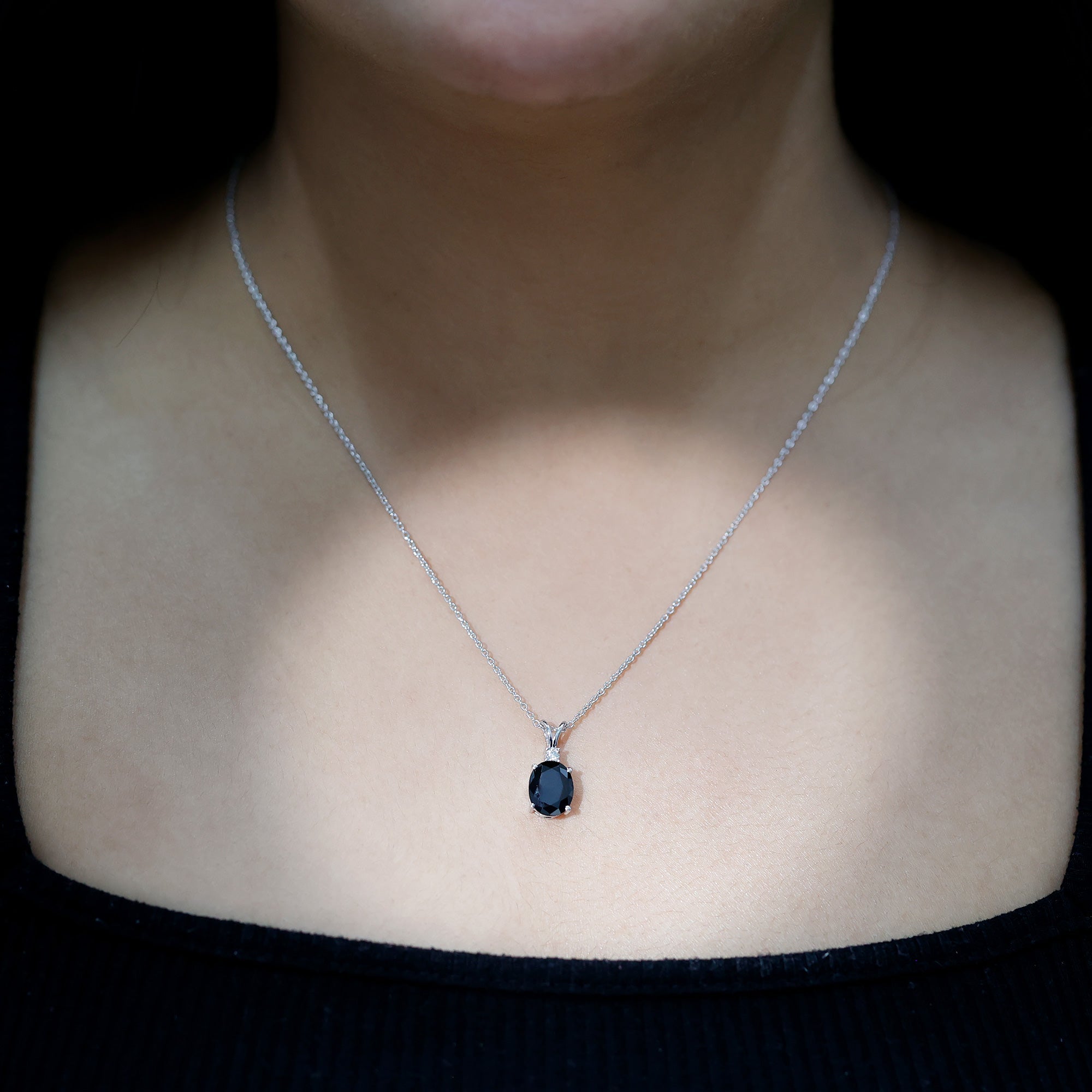 4.2 Carat Oval Shape Lab Created Black Diamond Solitaire Pendant Necklace