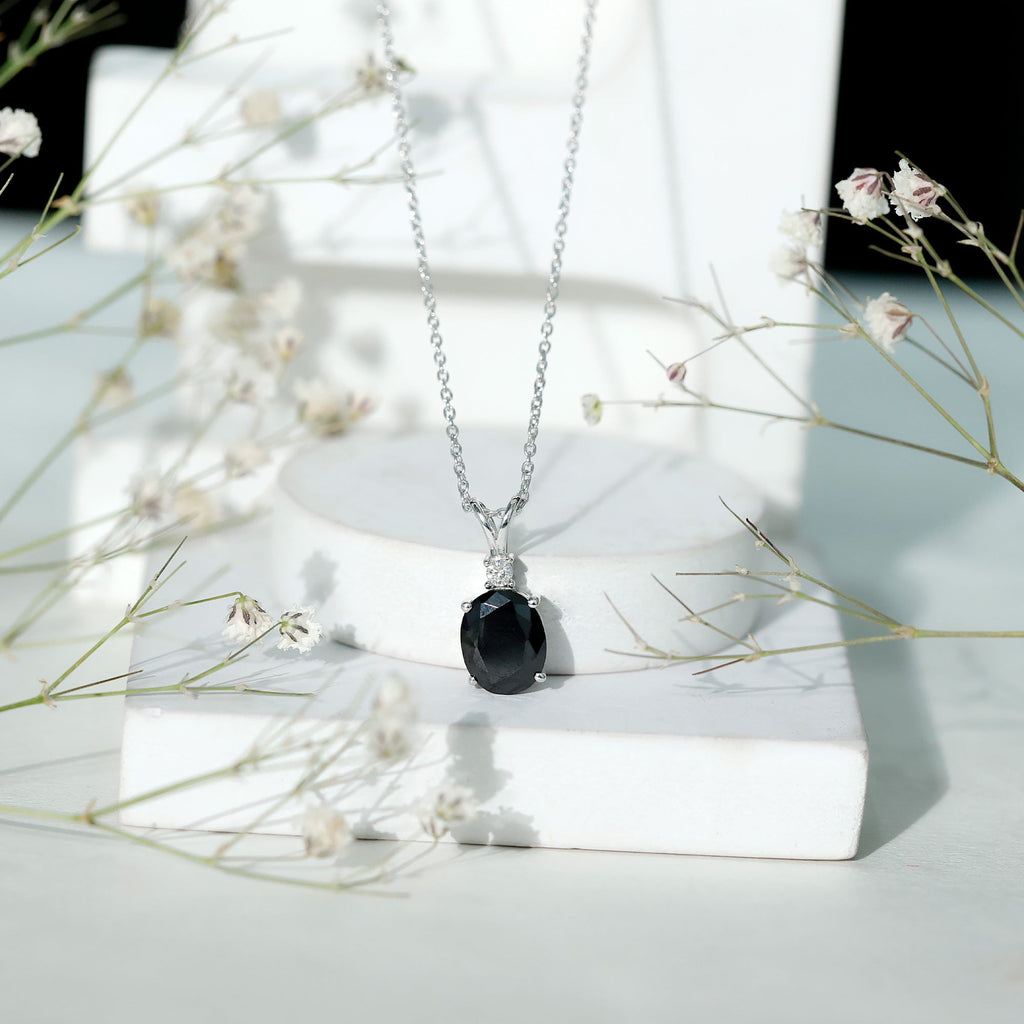 4.2 Carat Oval Shape Lab Created Black Diamond Solitaire Pendant Necklace