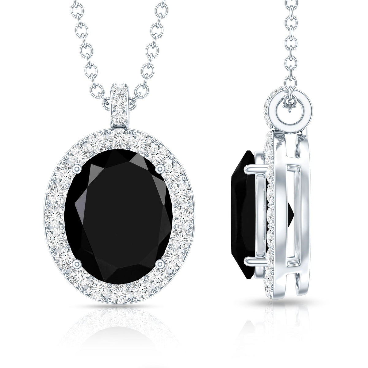 4.2 Carat Oval Shape Lab Created Black Diamond Statement Necklace