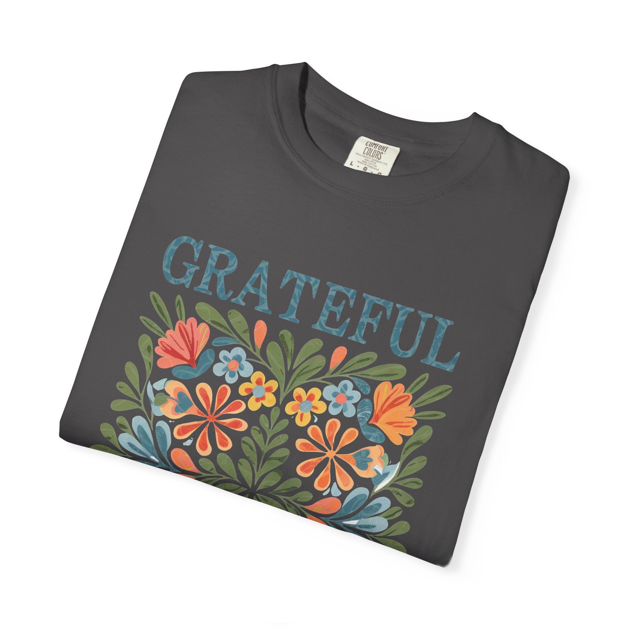 Grateful Thankful Tee - Cozy Fall T-Shirt With Floral Folk Art Design