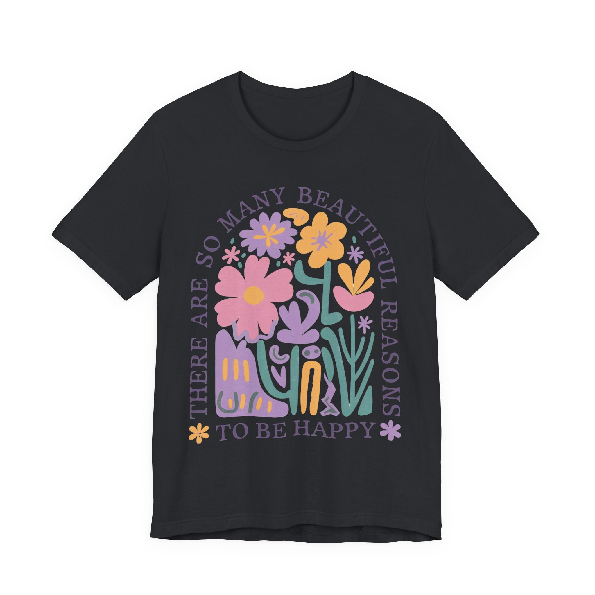 Happy Floral T-Shirt – Uplifting Graphic Tee | Soft Cotton T-Shirt, Retro Floral Shirt