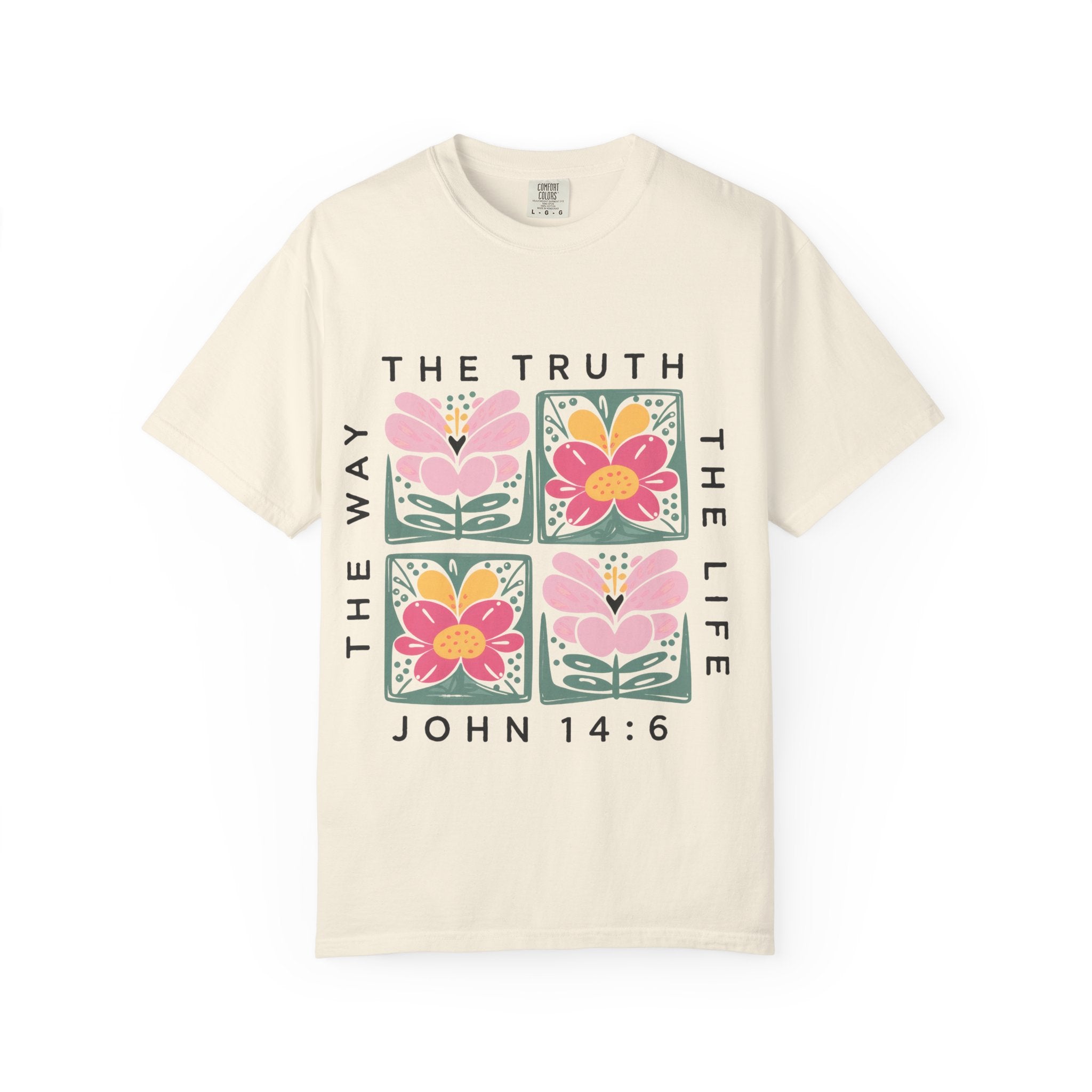 Floral Scripture Tee – Christian T-Shirt With John 14 6 Bible Verse Design