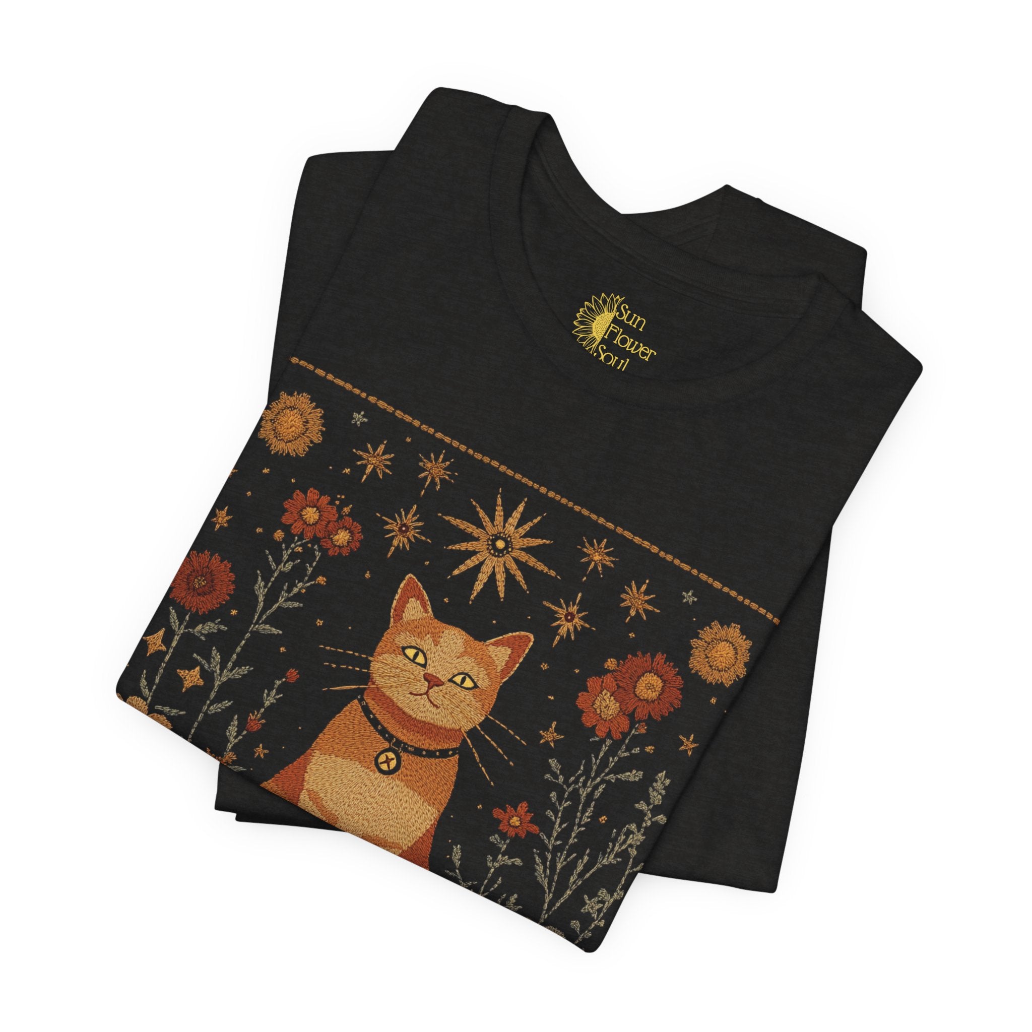 Mystical Cat T-Shirt – Vintage Fall Tee With Orange Tabby | Cozy Autumn Shirt