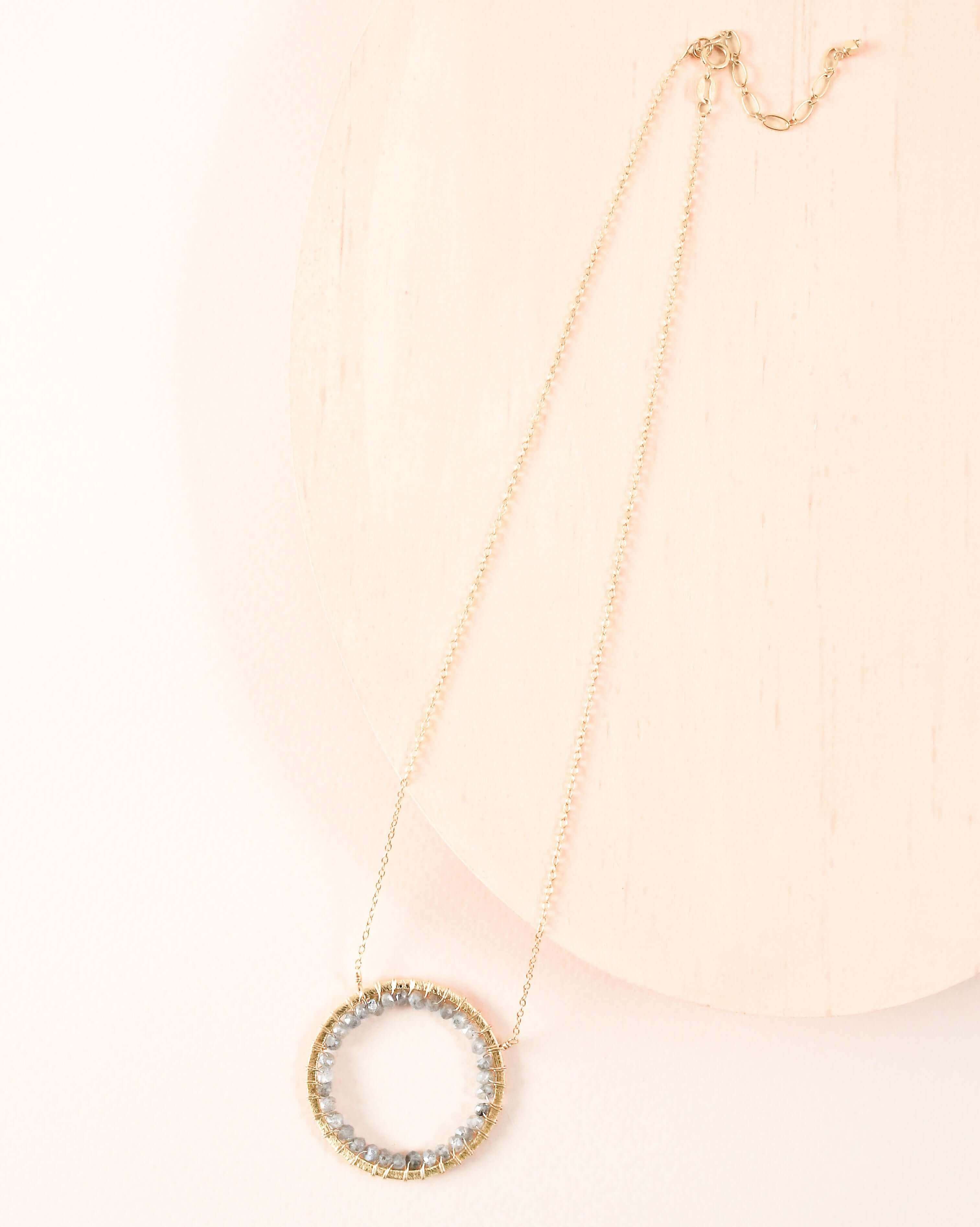 Labradorite Halo Necklace – Handmade Layering Necklace Set with Gold Plated Chain