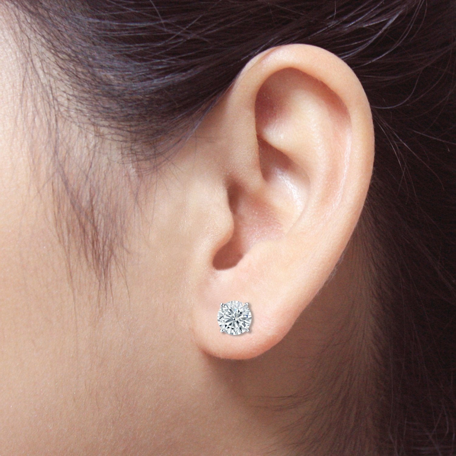 Lab Grown Diamond Earrings – 3 Carat Round Cut Studs | 14k Gold Stud Earrings