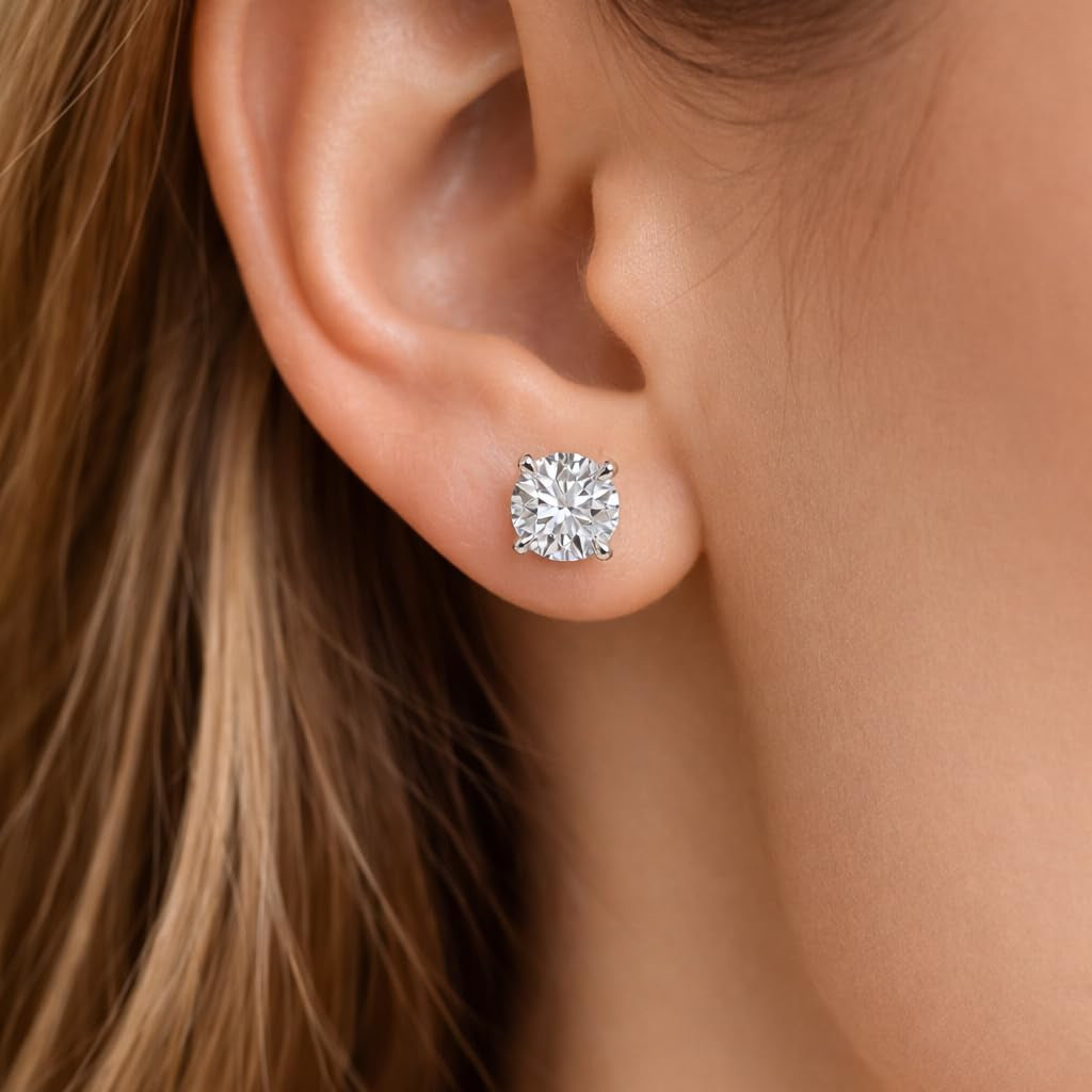 Lab Grown Diamond Earrings – 2 Carat Diamond Studs | 14K Yellow & White Gold