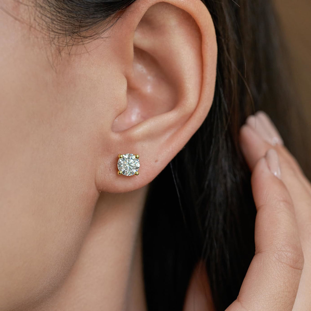 Lab Grown Diamond Earrings – 3 Carat Round Cut Studs | 14k Gold Stud Earrings