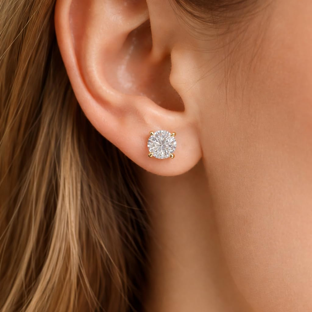 Lab Grown Diamond Earrings – 2 Carat Diamond Studs | 14K Yellow & White Gold