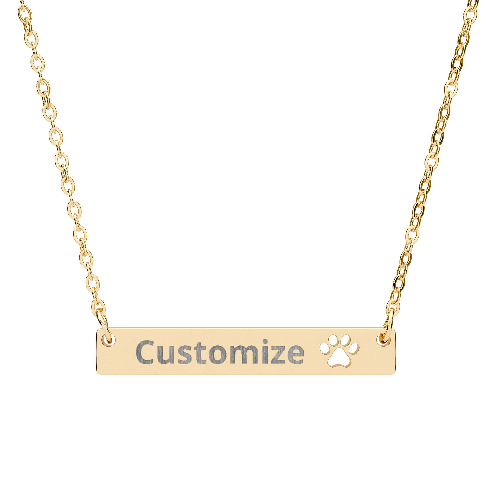 Engraved Paw Necklace - Custom Pet Pendant | Stainless Steel Bar Jewelry