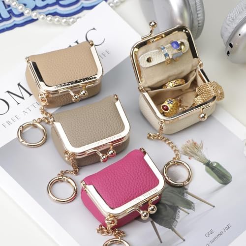 Royal Bagger Genuine Cow Leather Mini Jewelry Box Women's Coin Purse Solid Color Kiss Lock Change Pouch Casual Style Small Storage Bag for Women 1894 (Yellow with Chain)|B0F4KQHSBD