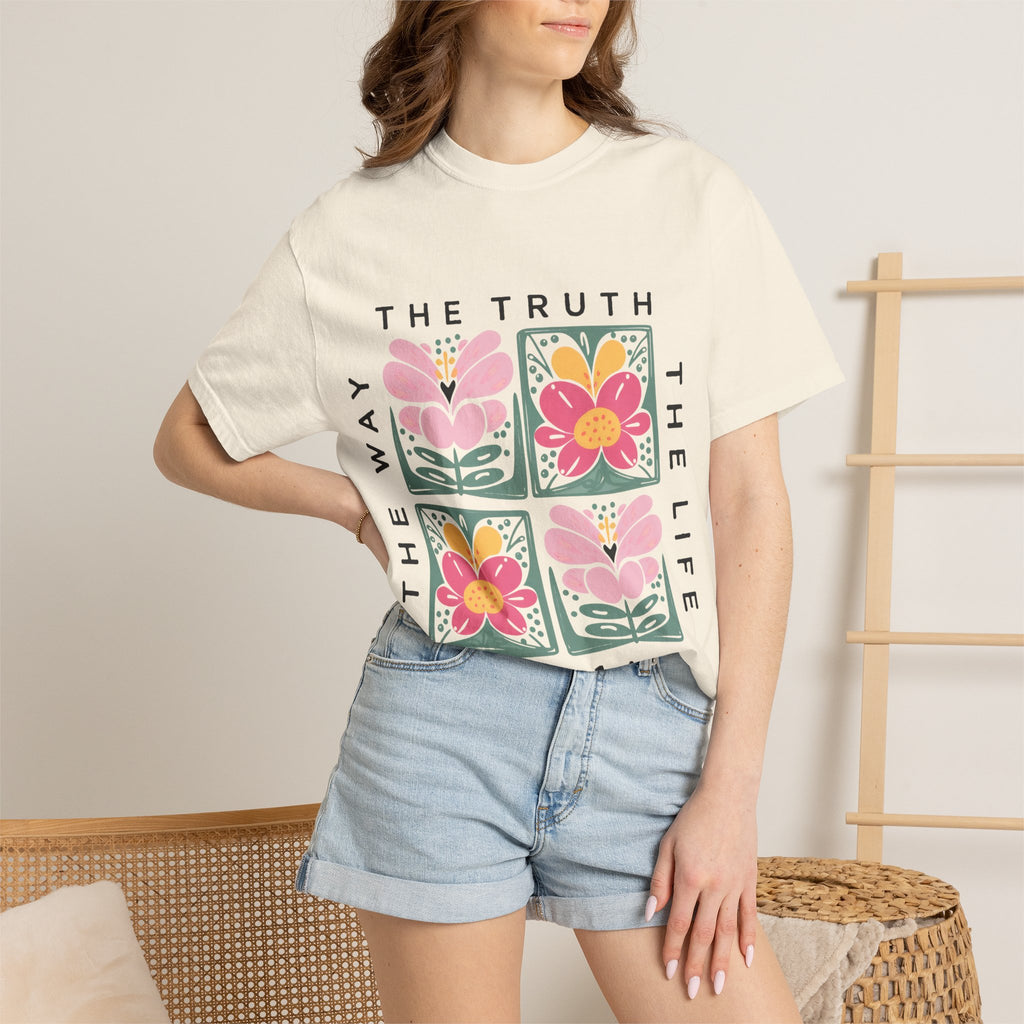 Floral Scripture Tee – Christian T-Shirt With John 14 6 Bible Verse Design