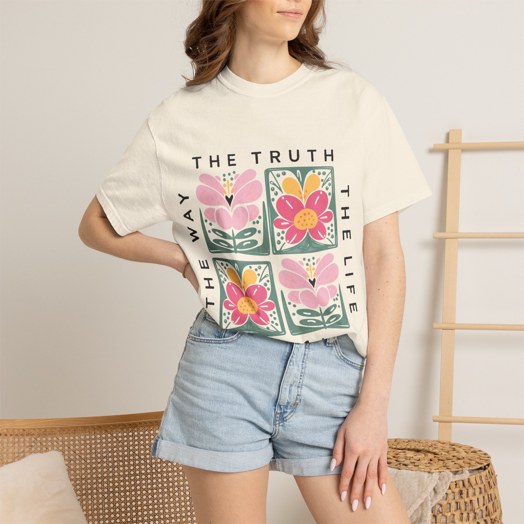 Floral Scripture Tee – Christian T-Shirt With John 14 6 Bible Verse Design