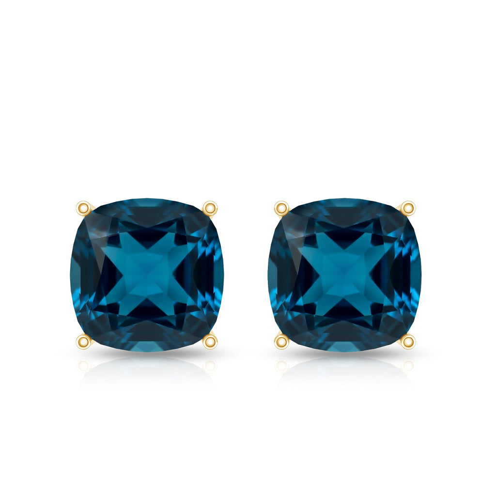 5.6 Carat Cushion Cut London Blue Topaz Stud Earrings