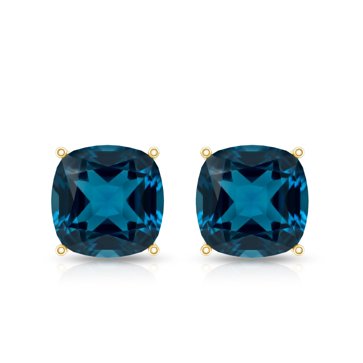 5.6 Carat Cushion Cut London Blue Topaz Stud Earrings