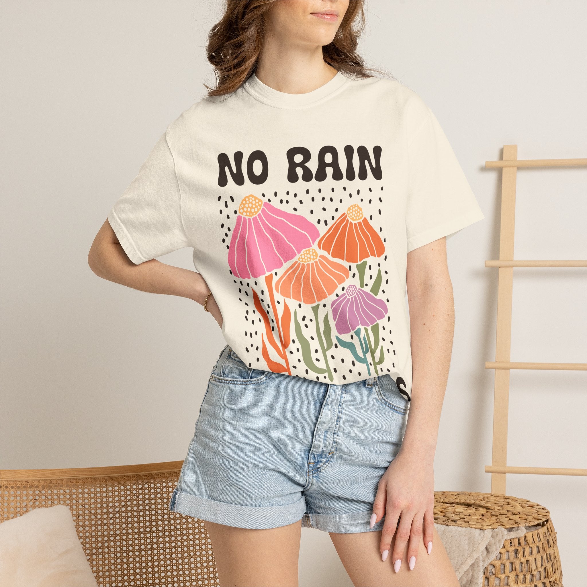 Motivational T-Shirt – Colorful No Rain No Flowers Shirt | Positive Vibes Tee