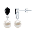 6 Carat Freshwater Pearl Drop Earrings with Black Onyx