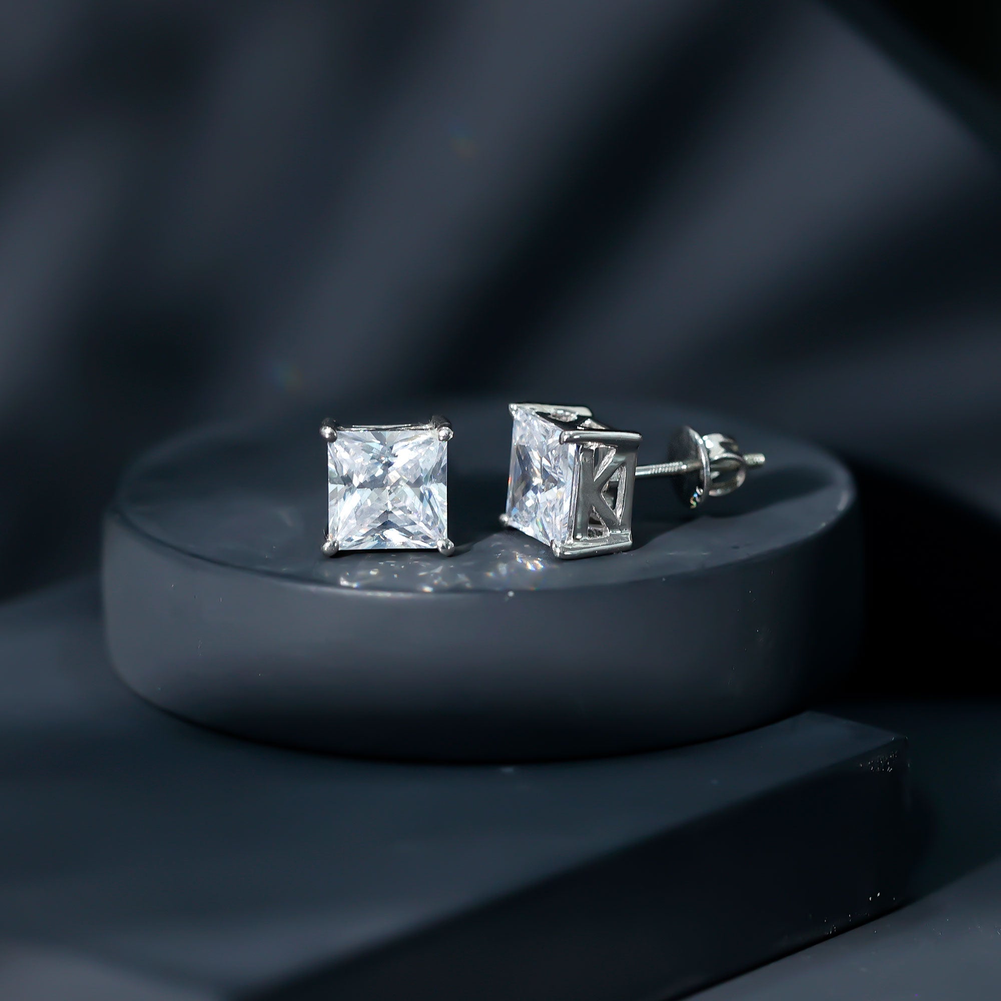 6 Carat Princess Cut Cubic Zirconia Solitaire Stud Earrings in Silver