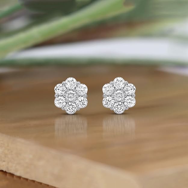 Lab Diamond Stud Earrings – 2 Carat Floral Cluster Design | 14kt White Gold