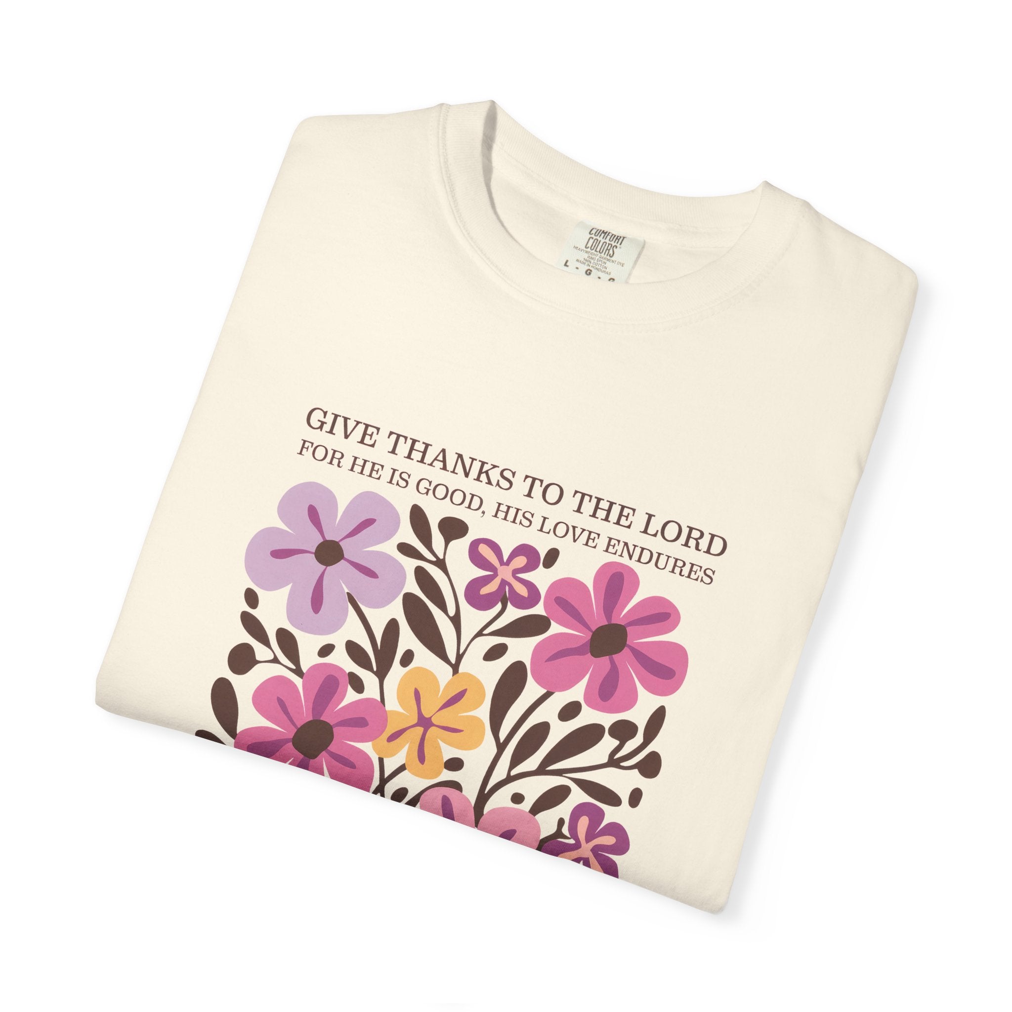 Christian Faith T-Shirt – Floral Scripture Tee With Psalm 136 Design